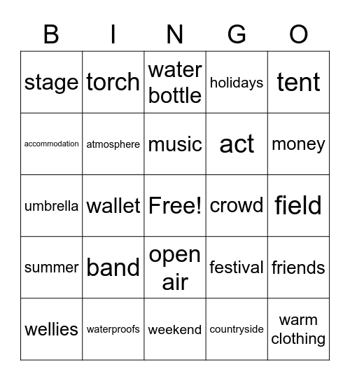 Festivals Bingo Card
