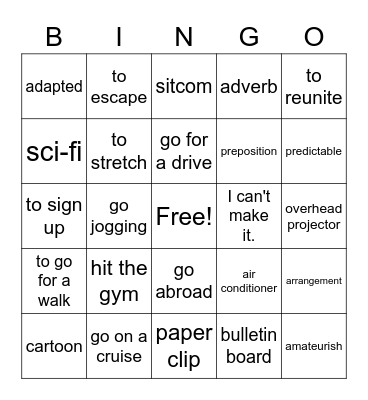 Choose a word/phrase and explain it to your partner. Let them guess what you have in mind. Bingo Card