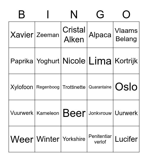 BingoAlfabetkwis Bingo Card