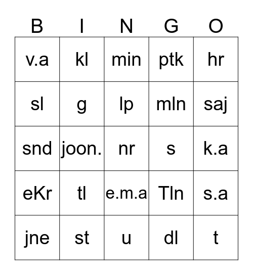 Lühendite bingo! Bingo Card