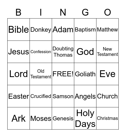 Religion Bingo Card