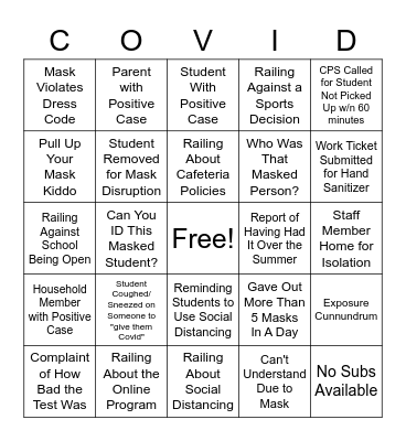 COVID BINGO Card