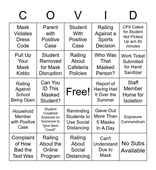 COVID BINGO Card