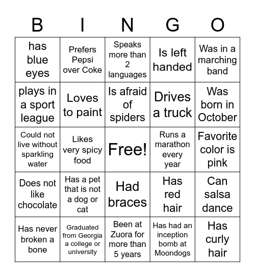 Find a ZEO bingo Card