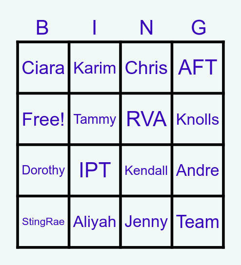 Team StingRae Bingo Card