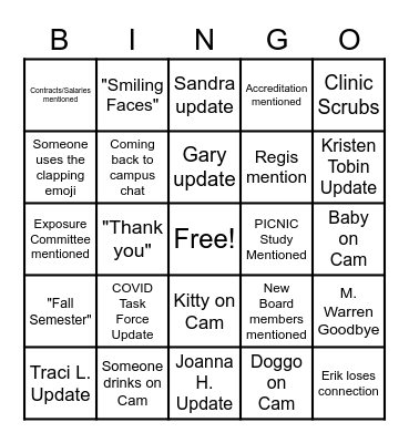NECO Town Hall Bingo Card