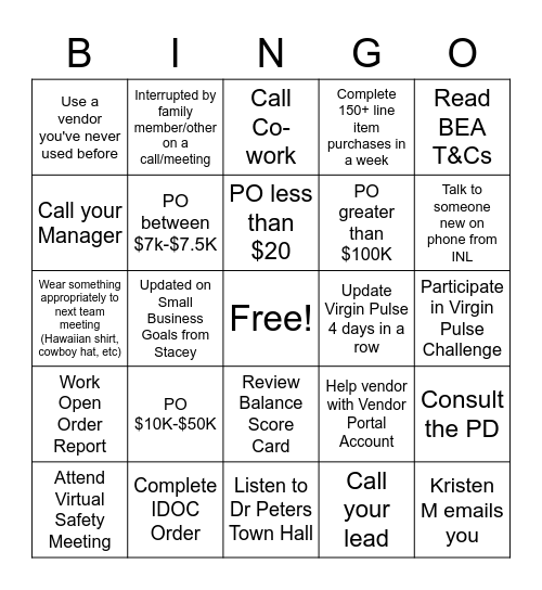 Procurement Bingo Card