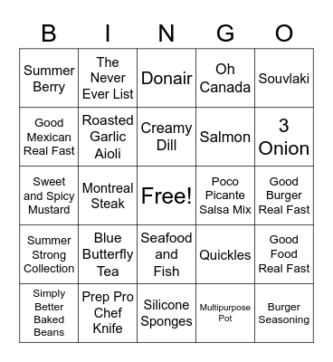 Epicure 2020 Bingo Card