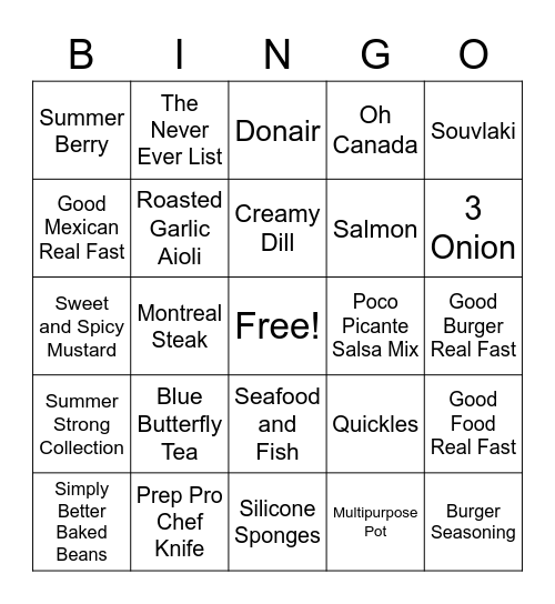 Epicure 2020 Bingo Card