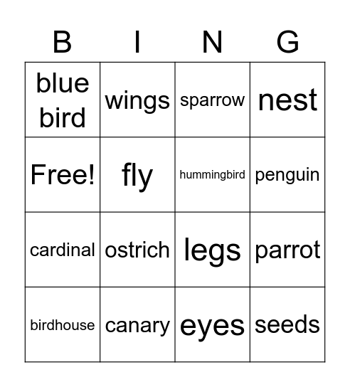 Birds Bingo Card