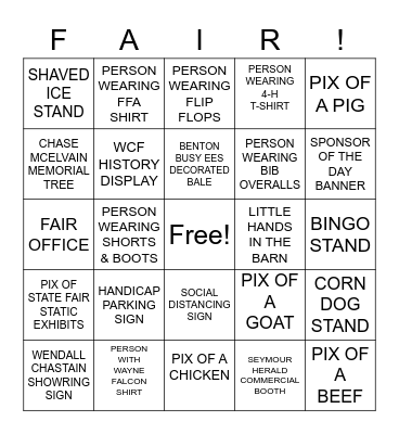 WAYNE CO. FAIR BINGO Card