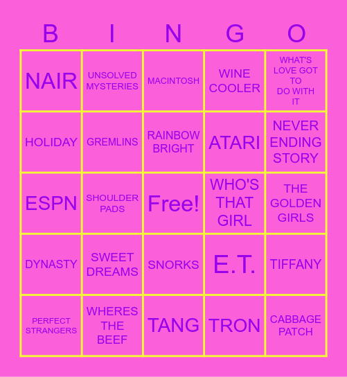 80's Bingo Part 2 Bingo Card