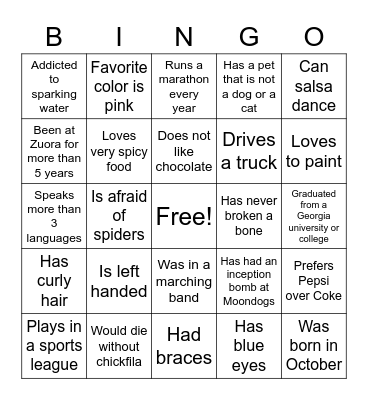 Zuora Atlanta Bingo Card