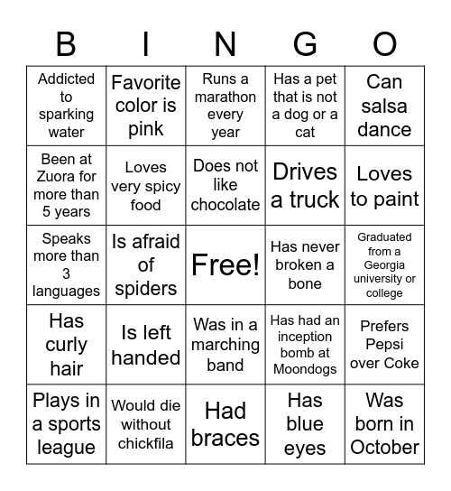 Zuora Atlanta Bingo Card