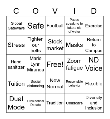 ND Town Hall 7/29 Bingo Card