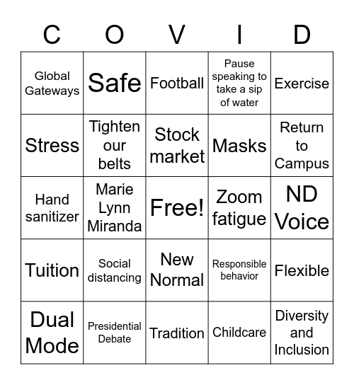 ND Town Hall 7/29 Bingo Card