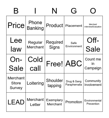 RAMA Lingo Bingo Card