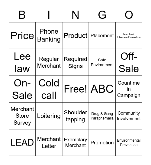 RAMA Lingo Bingo Card