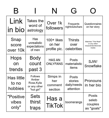 Women Red Flags 2020 Bingo Card