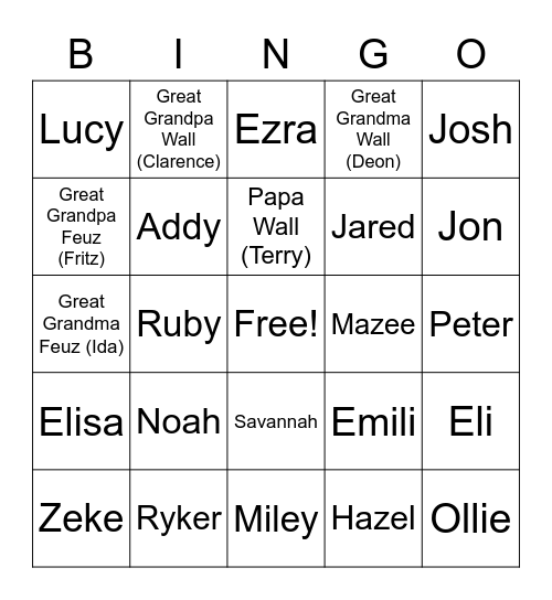 Wall Grand Children Untitled Bingo Card