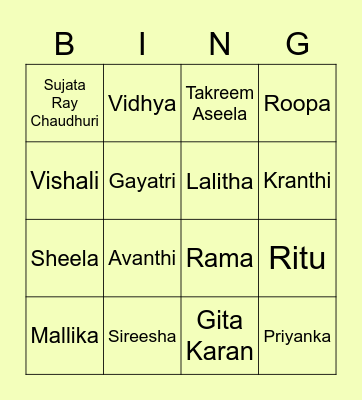 Devakul Family Bingo Card