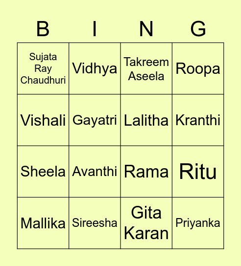 Devakul Family Bingo Card