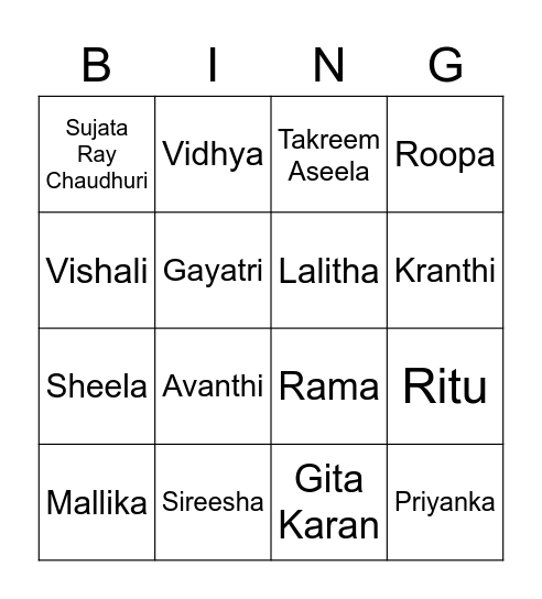 Devakul Family Bingo Card