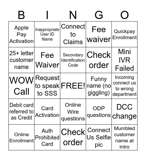 TBC Bingo Card