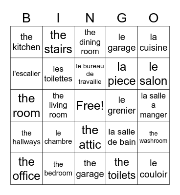 Rooms in the house Bingo Card