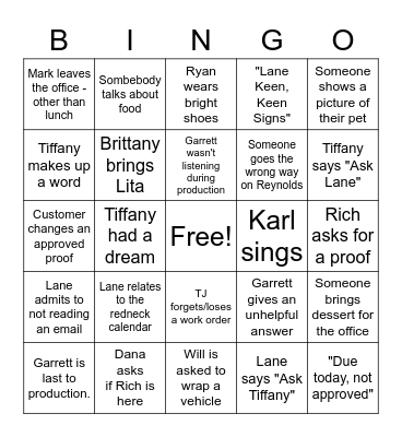 Keen Signs Bingo Card
