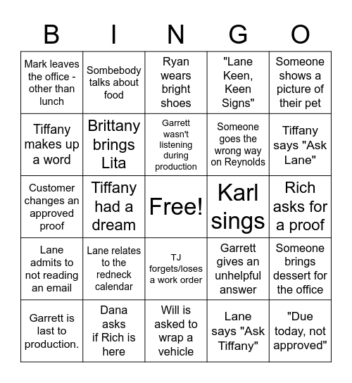 Keen Signs Bingo Card