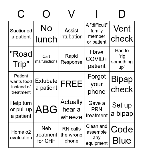 RT COVID-O Bingo Card