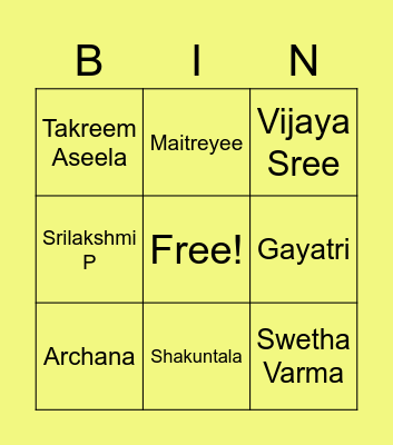 Devakul Family Bingo Card
