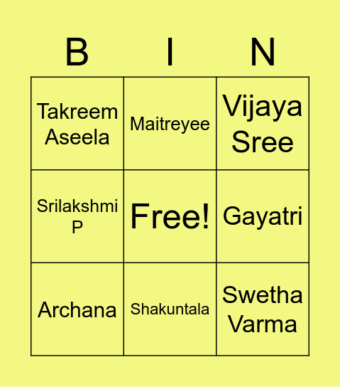 Devakul Family Bingo Card