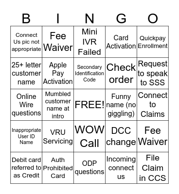 TBC Bingo Card