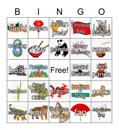 Asian Bingo Card