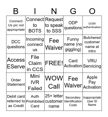 TBC Bingo Card