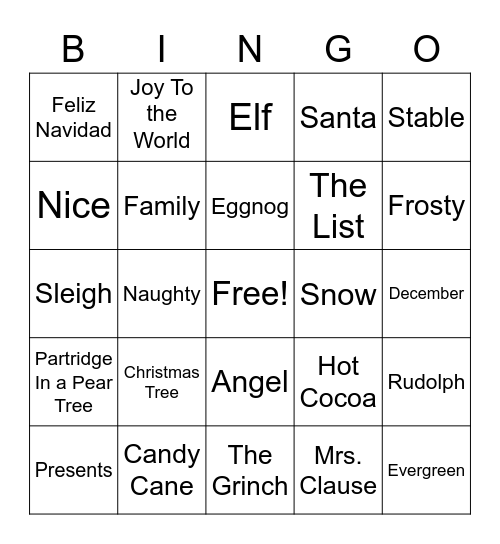 Christmas In July Bingo Card