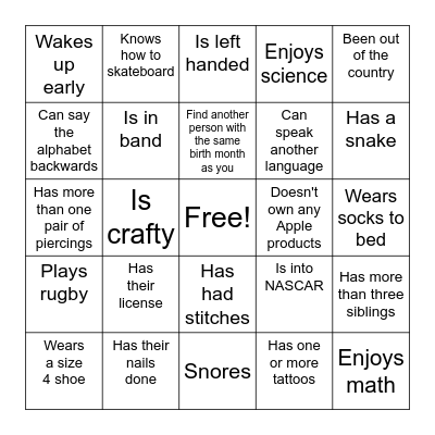 Find someone who Bingo Card