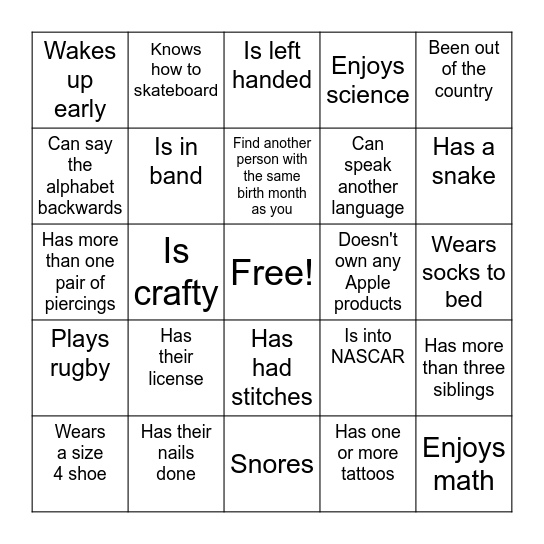 Find someone who Bingo Card