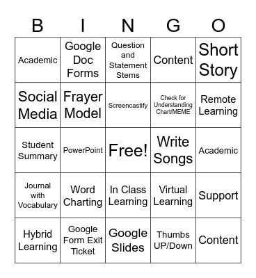 Vocabulary & Closure Bingo Card