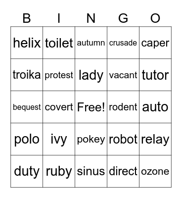 Spider Bingo Card