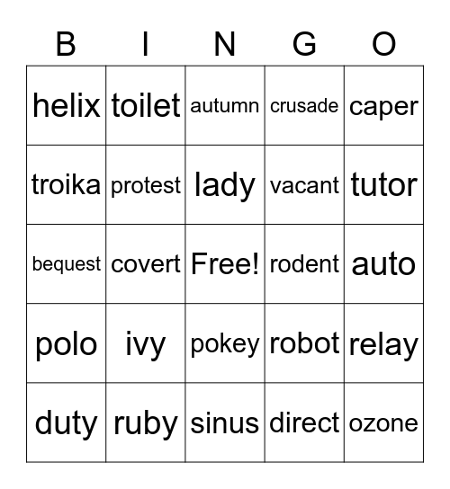 Spider Bingo Card