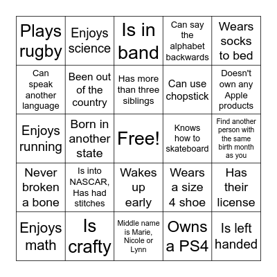 Find someone who Bingo Card