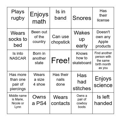 Find someone who Bingo Card