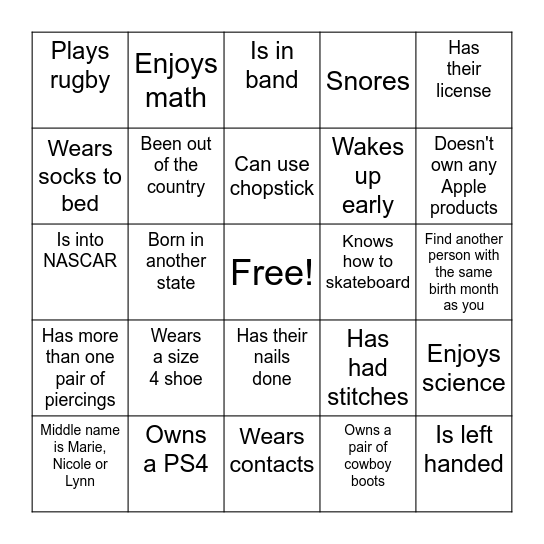 Find someone who Bingo Card