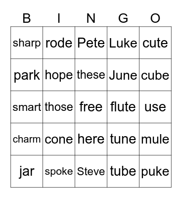 Lesson 12 Bingo Card