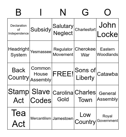 Benchmark 1 Bingo Card