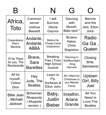 Music Bingo Card