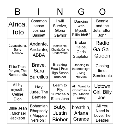 Music Bingo Card